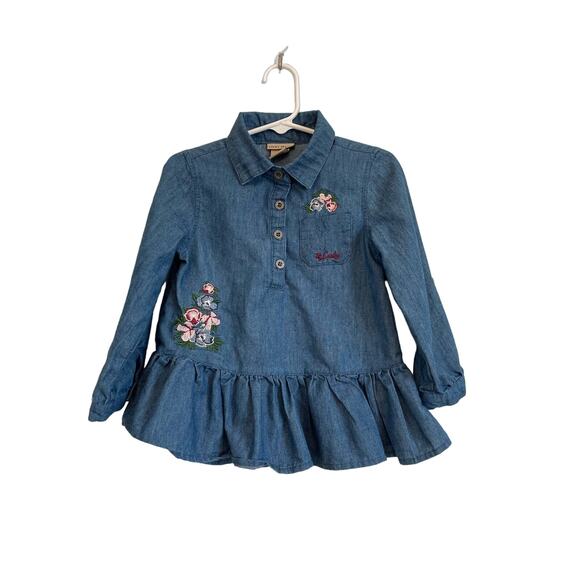 Lucky Brand blue chambray tunic top floral embroidery long sleeve Size 3T - Picture 1 of 6